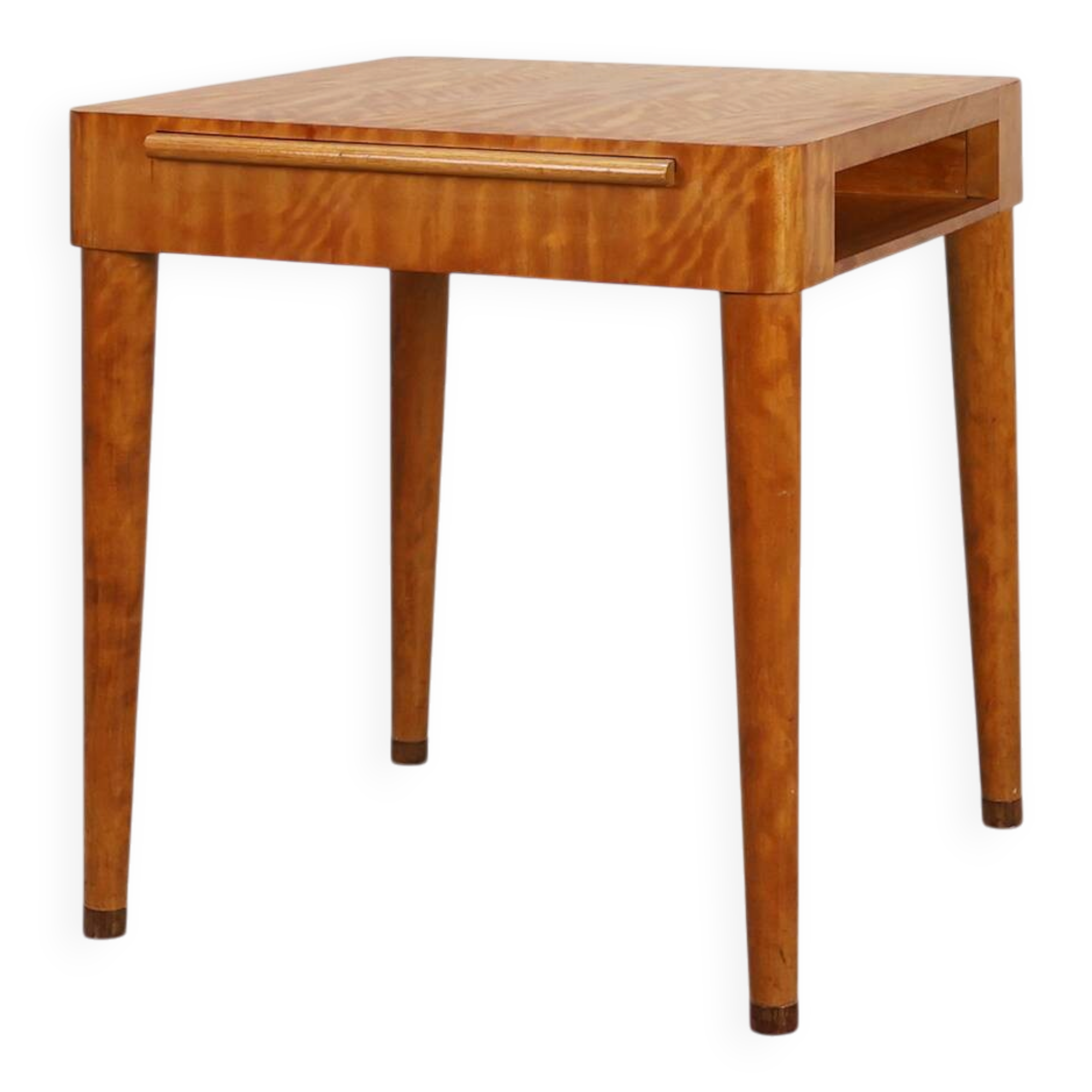 Art Deco Birch‑Veneered Side Table with Drawer, France 1920s