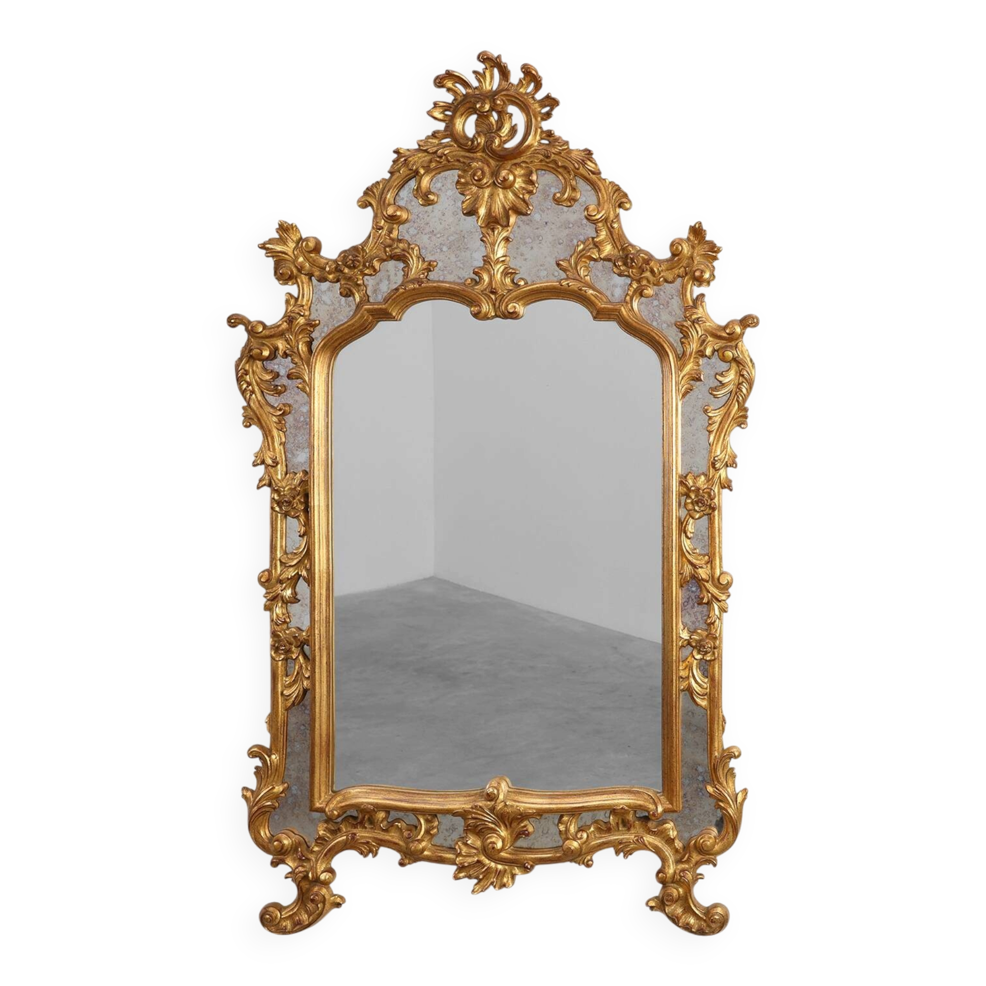 20th century large gilded baroque style mirror by Deknudt, Belgium