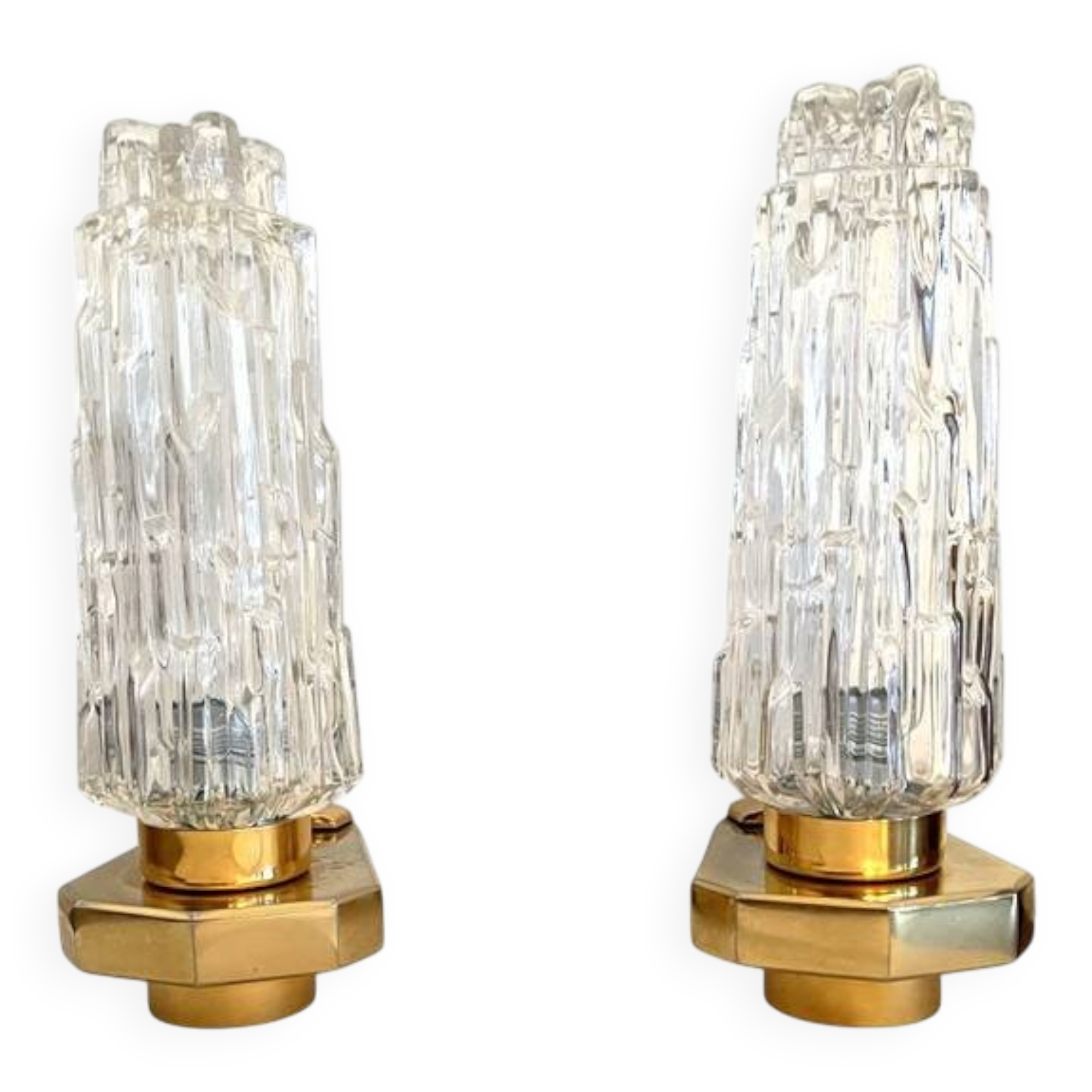 Pair of Art Deco wall sconces - moulded glass and brass