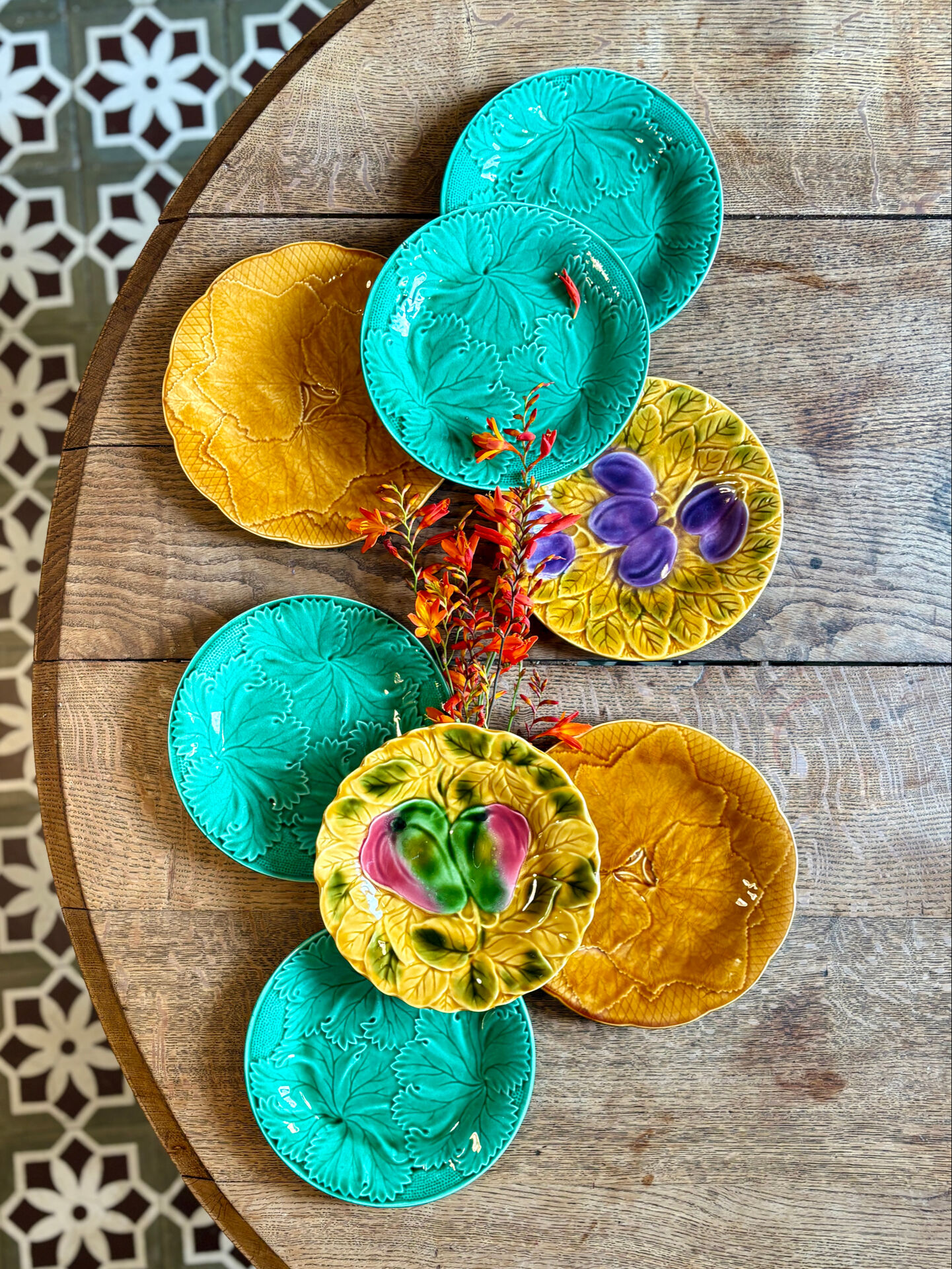 Set of 8 mismatched antique majolica plates