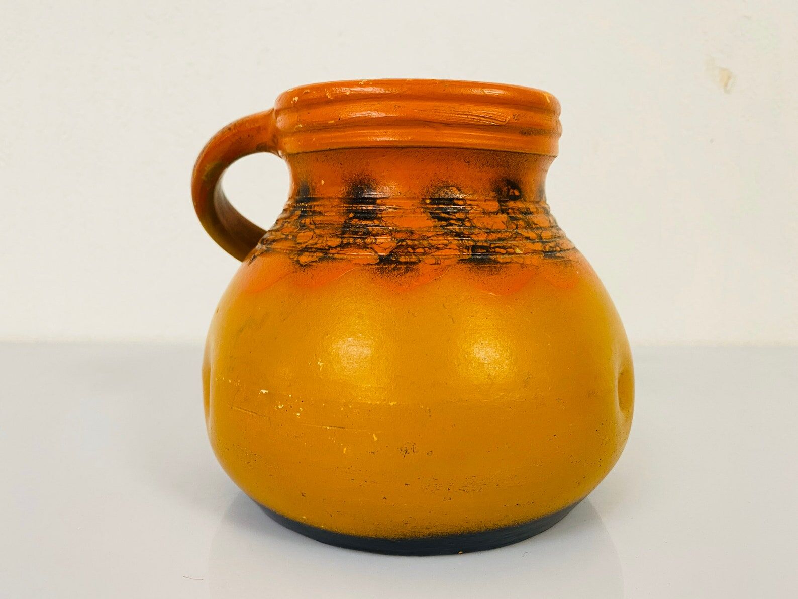Ceramic art deco vase orange and ocher