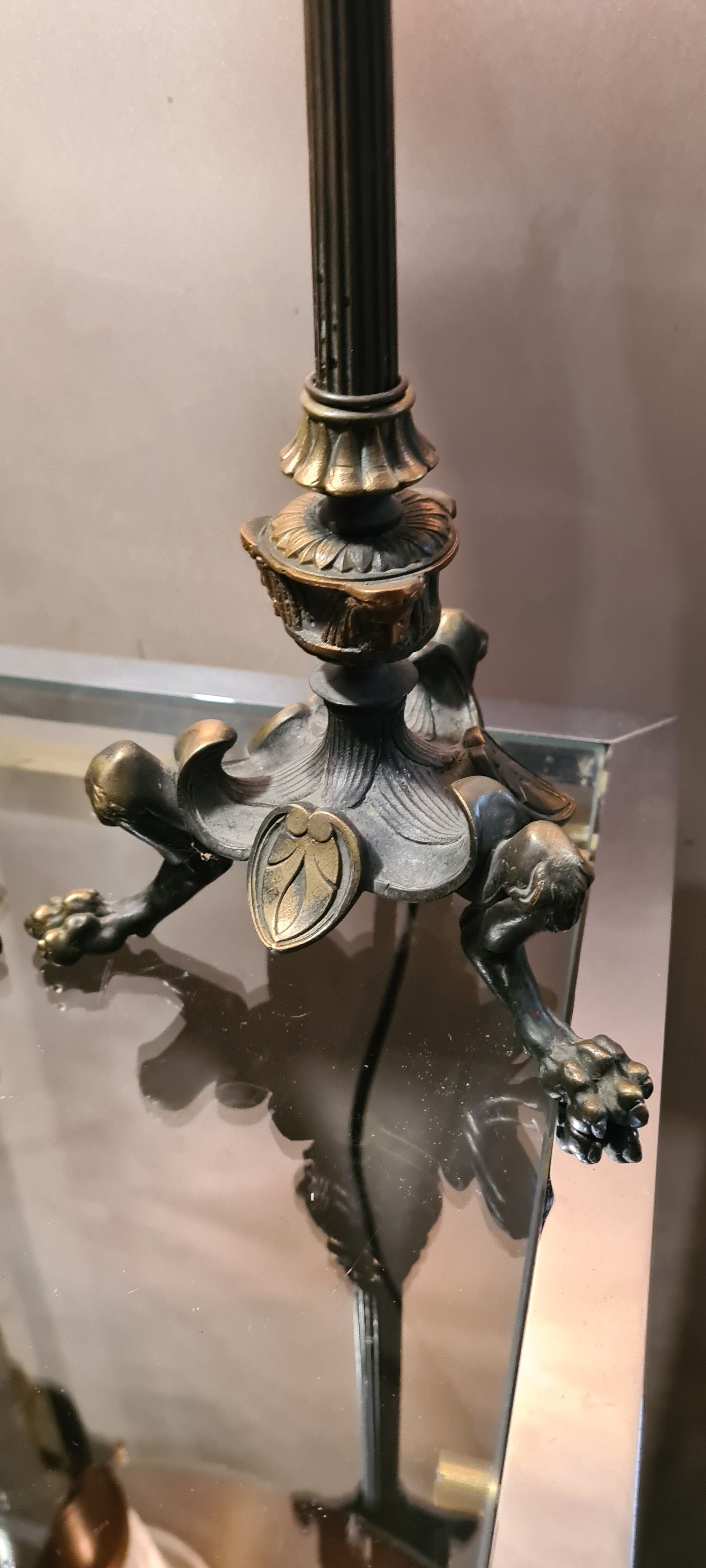 2 tripod lamps empire napoleon 1890 acid-etched tulips in unsigned bacara 46x15