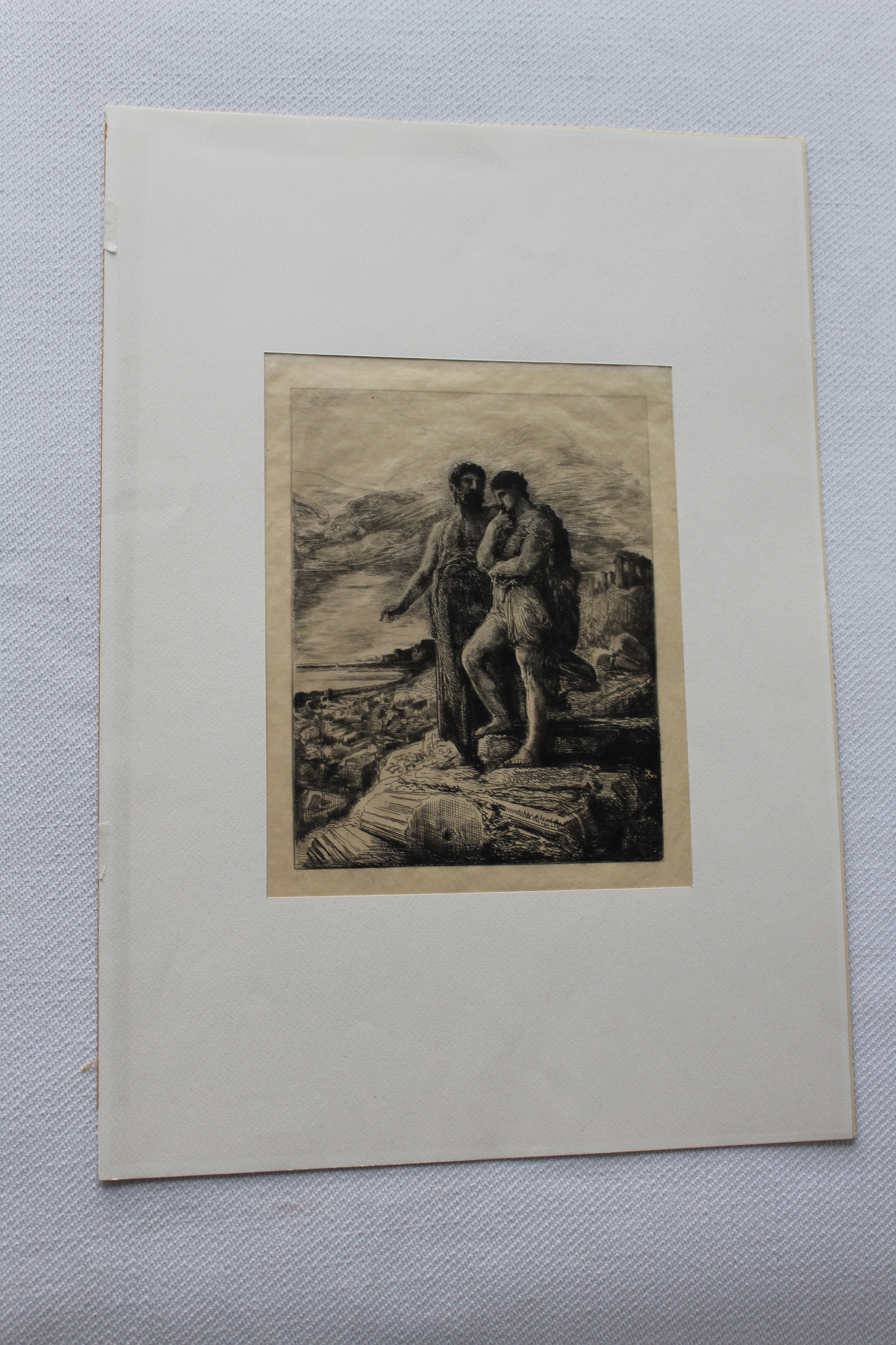 François nicolas chifflart (1825 - 1901) le passé engraving on old japanese paper.