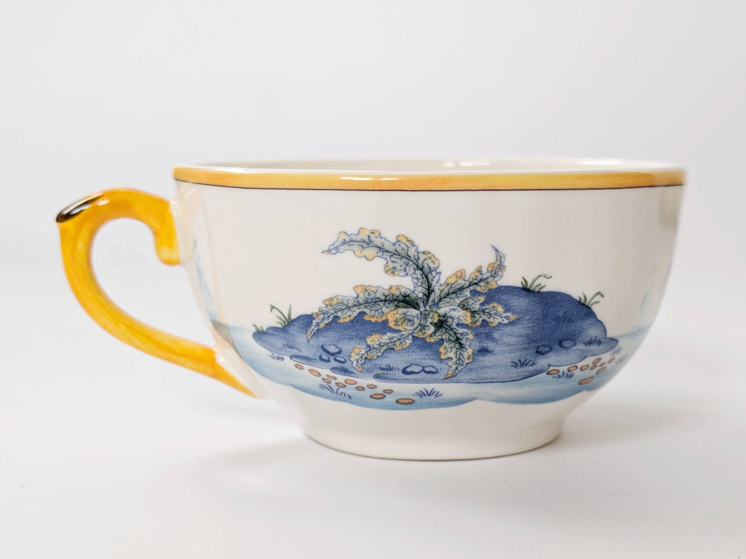 Set of 2 Gien Magellan "Caribbean" cups and saucers, vintage earthenware