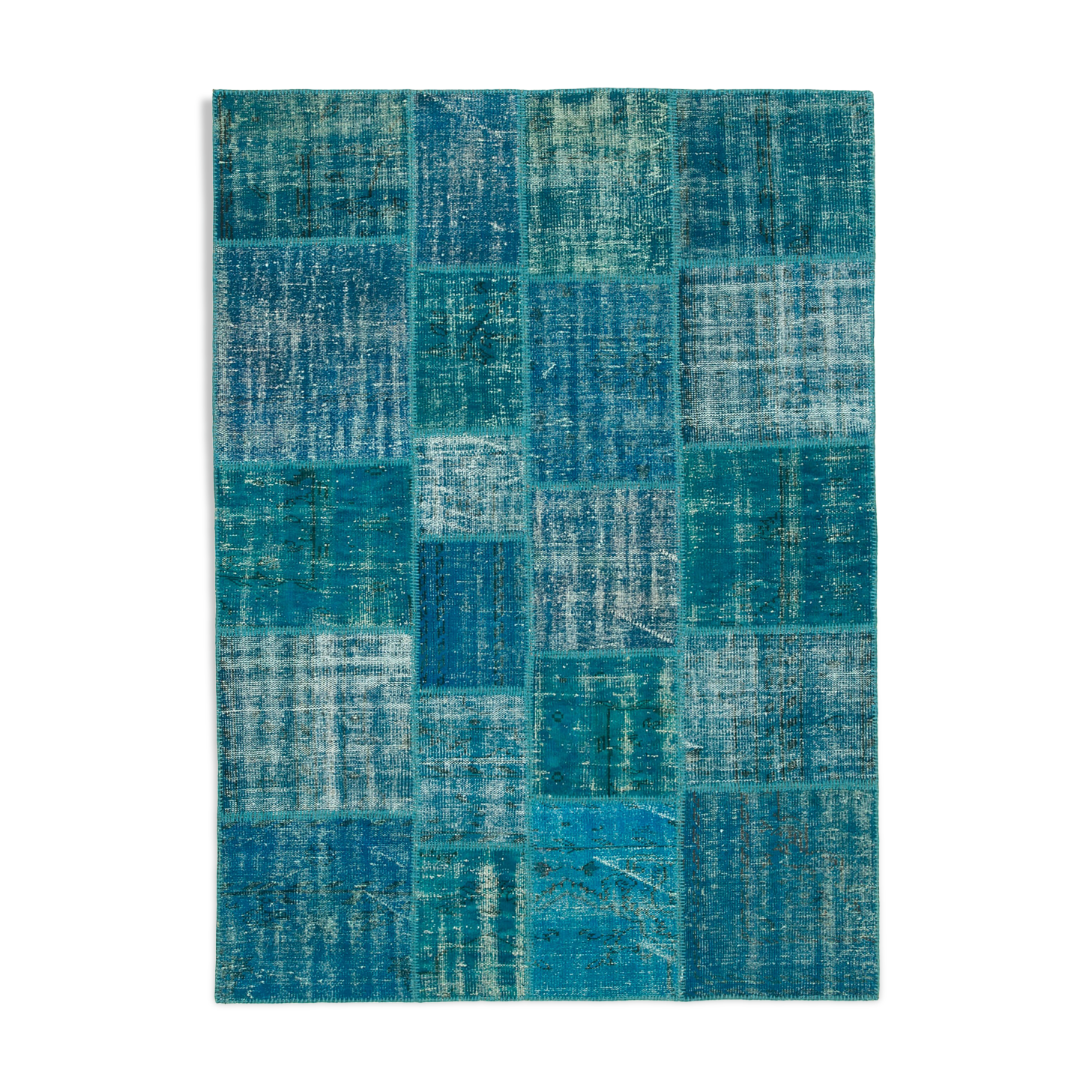 Handmade Oriental Contemporary 174 cm x 243 cm Turquoise Patchwork Carpet