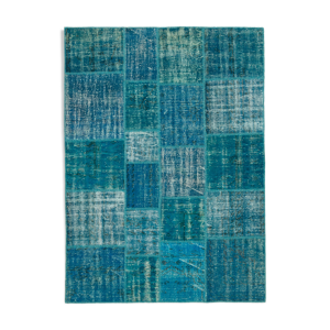 Tapis oriental contemporain contemporain fait à la main 174 cm x 243 cm turquoise patchwork tapis