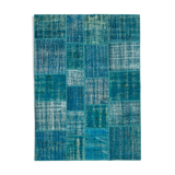 Handmade Oriental Contemporary 174 cm x 243 cm Turquoise Patchwork Carpet