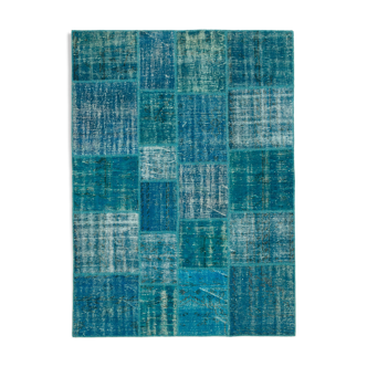 Tapis oriental contemporain contemporain fait à la main 174 cm x 243 cm turquoise patchwork tapis