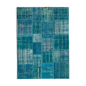 Handmade Oriental Contemporary 174 cm x 243 cm Turquoise Patchwork Carpet