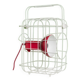 Lampe bicolore blanche et rouge en métal laqué, Ikea PS2017 par Metali Crasset, sans fil pour intérieur/extérieur.