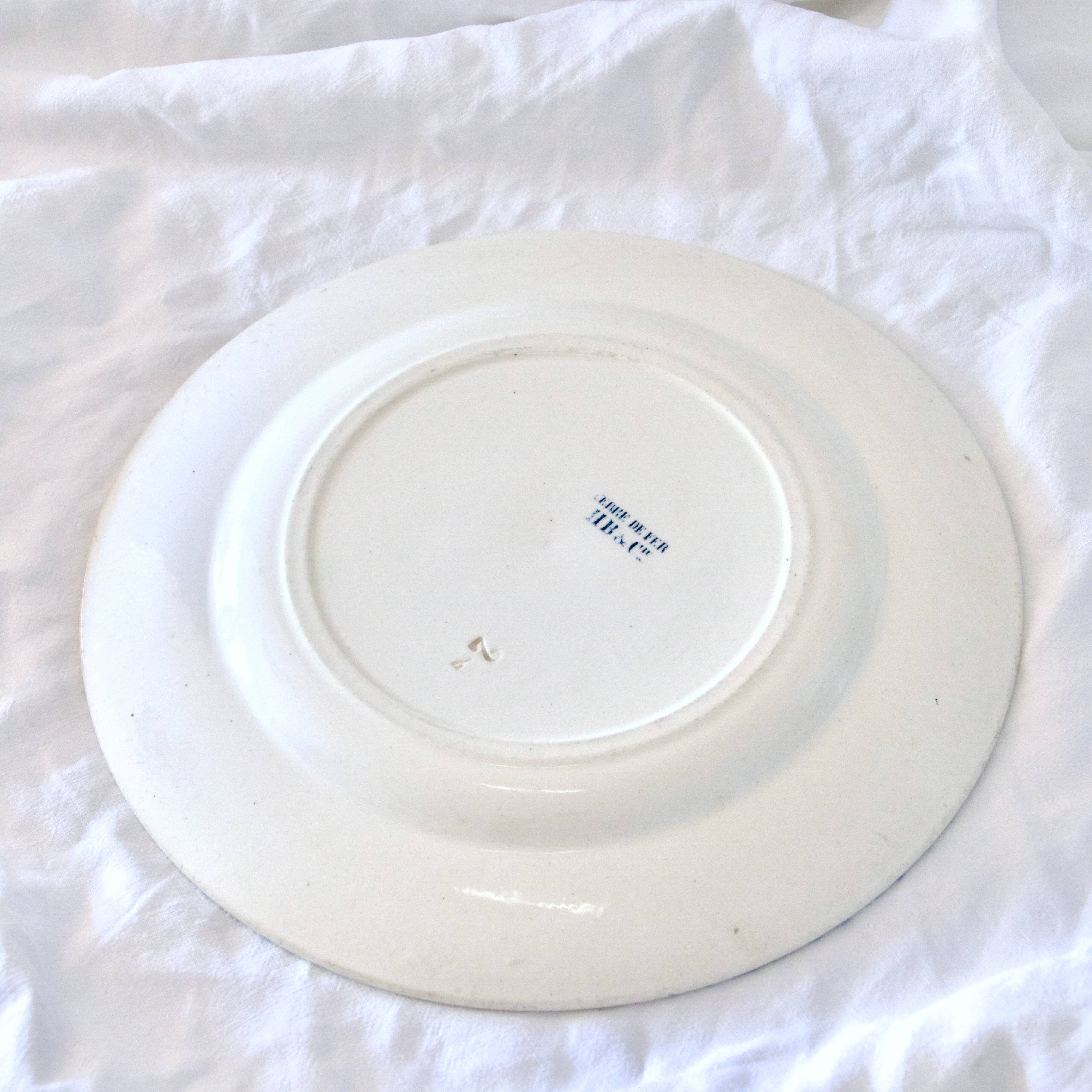 19th century round dish iron earth birds Choisy-le-Roi HB & C