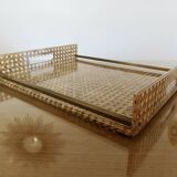 Plateau 'CHRISTIAN DIOR' plexiglass, canework and brass, 1970, lucite