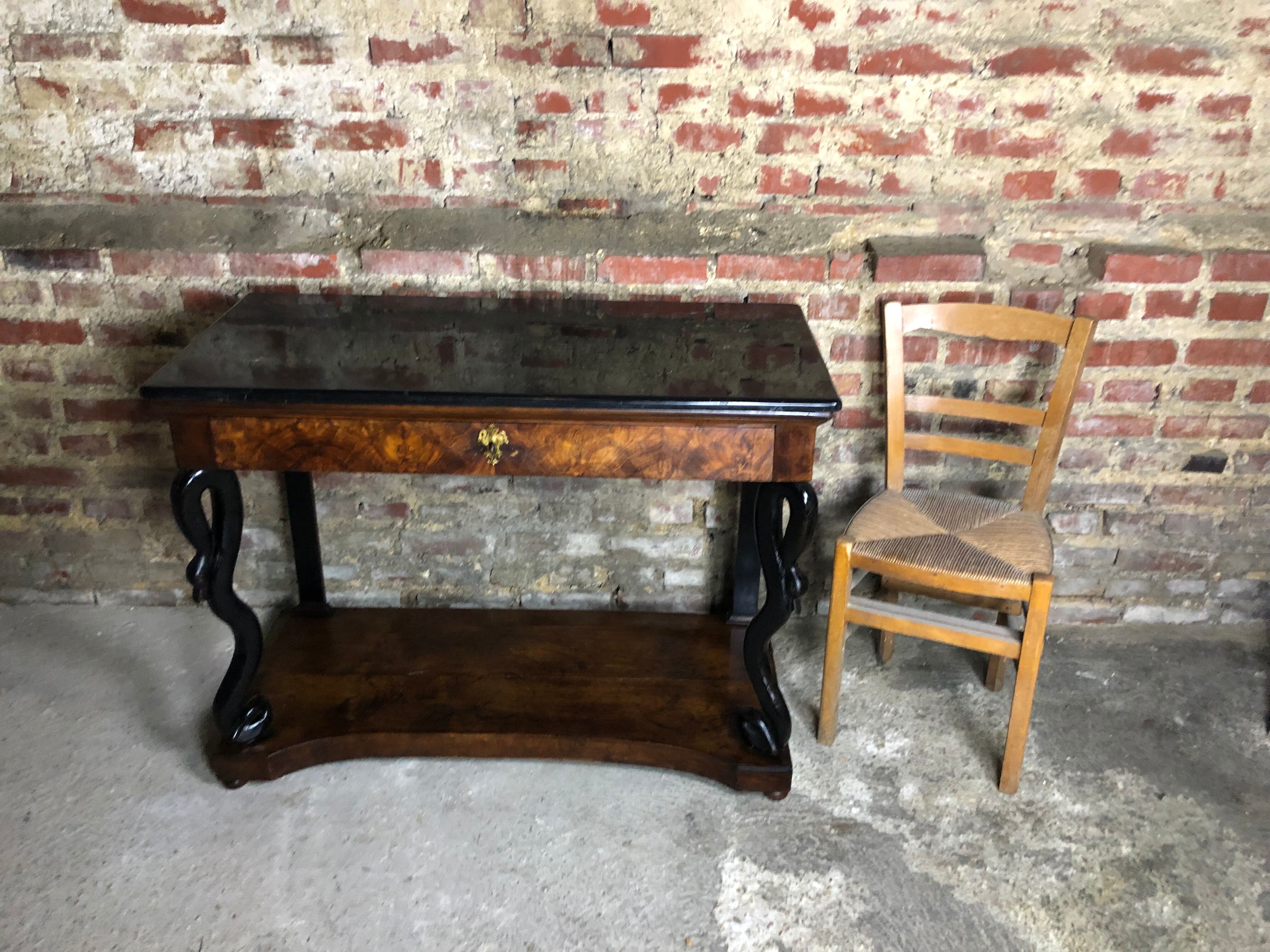 Console then restore Walnut top of fine black marble nineteenth