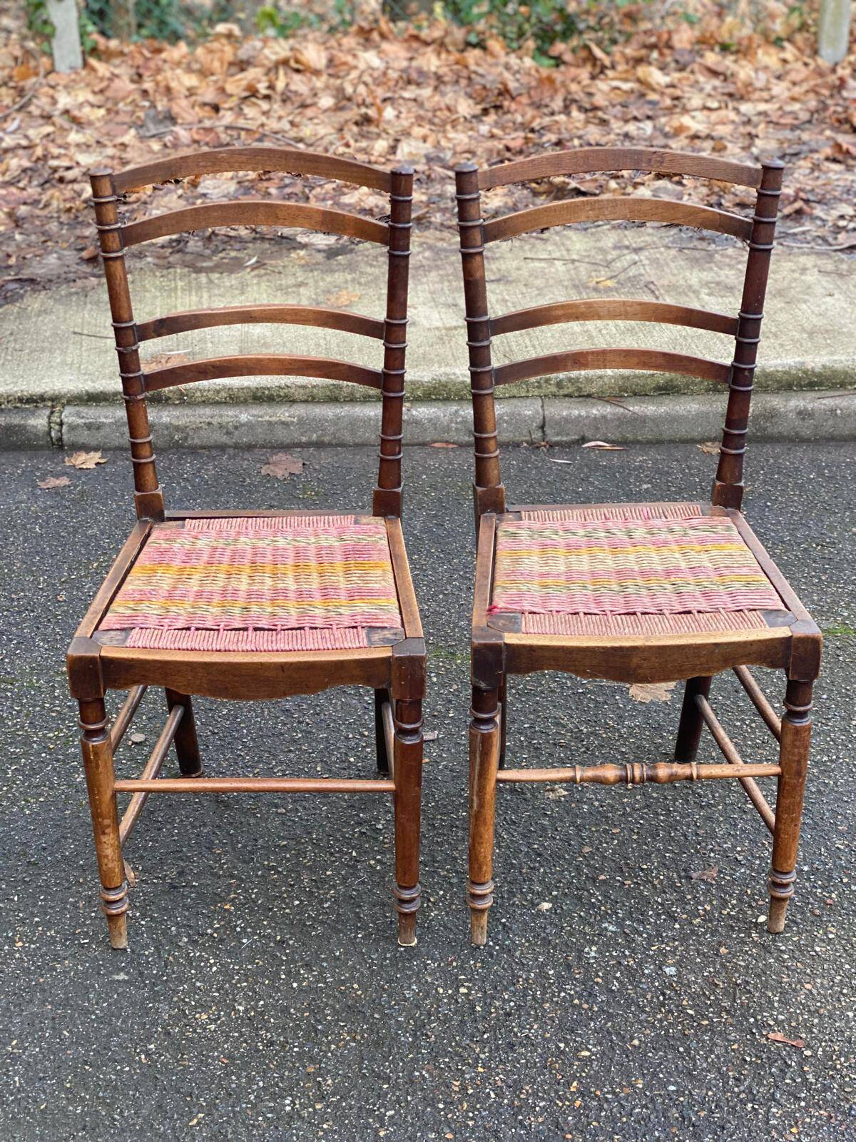 Two 19th-century carved chairs in solid wood and woven rope