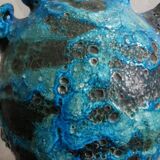 Pichet broc en céramique raku bleu émaillé