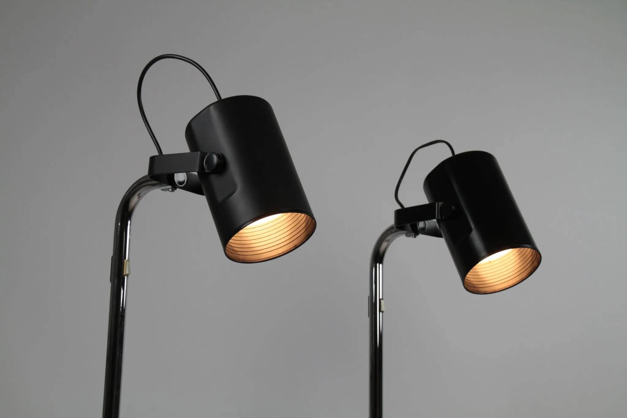 Pair of Black and Chrome “Orion” Floor Lamps by Per Sundstedt for Ateljé Lyktan, Sweden, 1960s