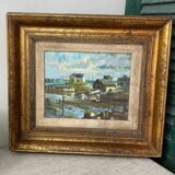 Oil on canvas, seaport scene