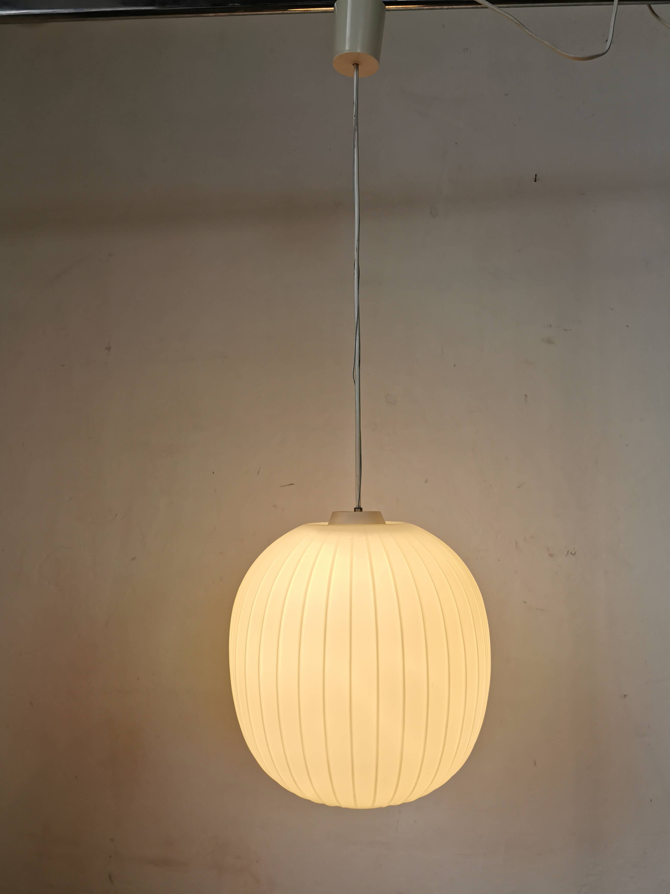 White opaline ball pendant light from the 50s