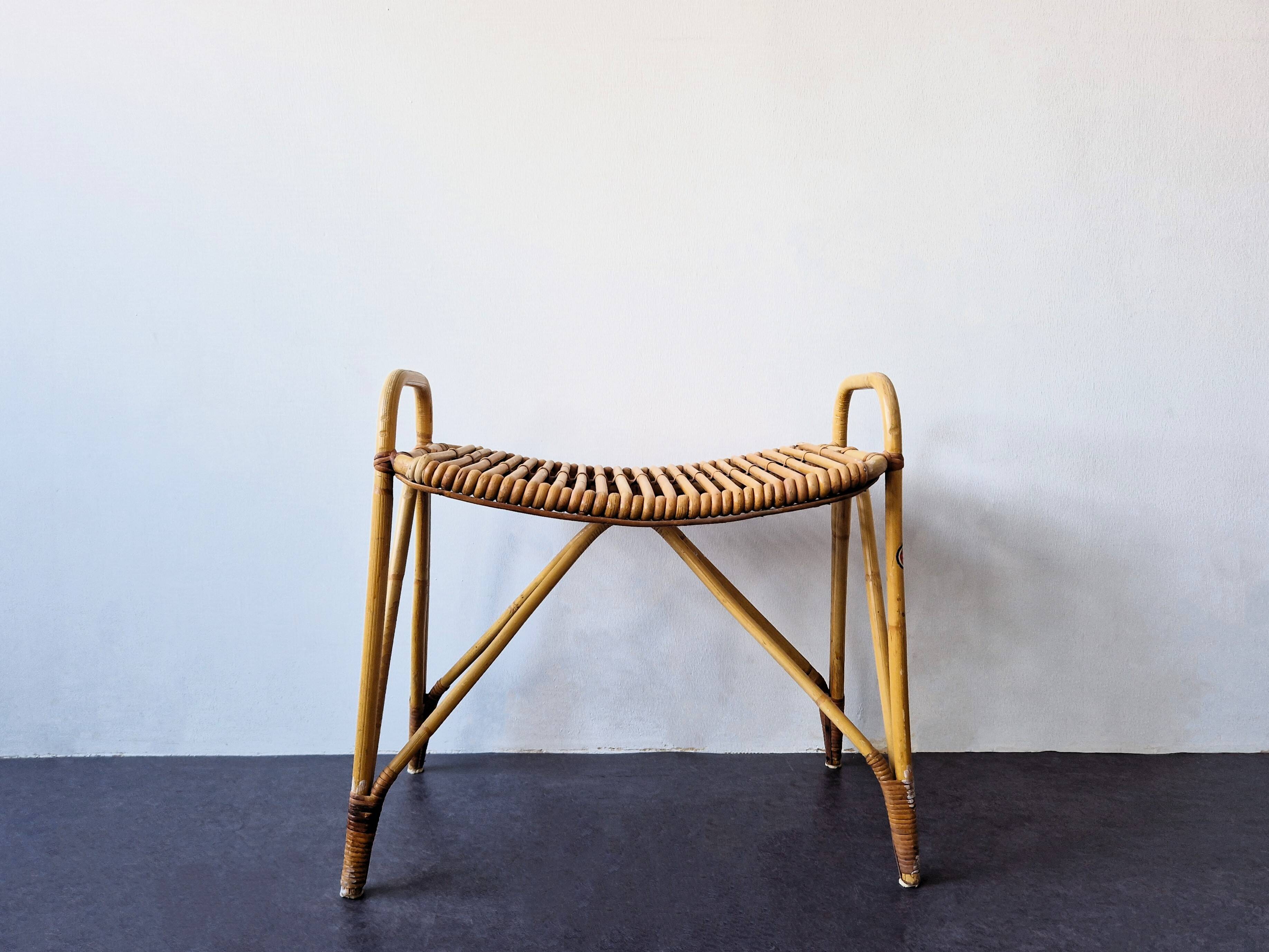 Rattan footstool for Rohé Noordwolde, The Netherlands 1960's