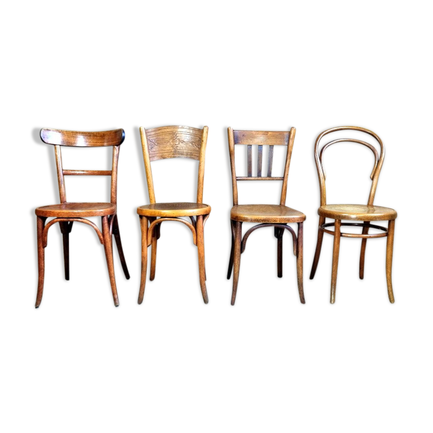 Set 4 chairs Baumann, Fischel and n°14 in curved wood