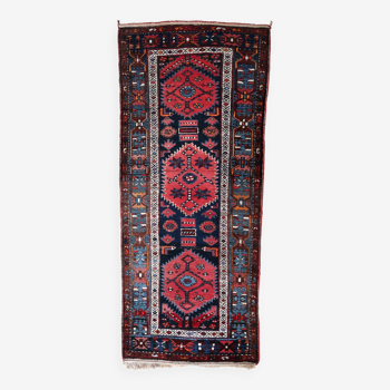 Antique Persian Handmade Hamadan Runner Rug, 3.4' x 7.7' (106cm x 237cm), 1920s