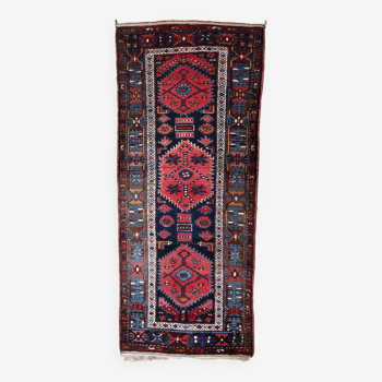 Tapis de couloir antique persan Hamadan fait main, 3,4' x 7,7' (106cm x 237cm), années 1920