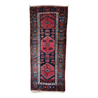 Antique Persian Handmade Hamadan Runner Rug, 3.4' x 7.7' (106cm x 237cm), 1920s