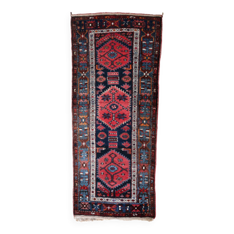 Tapis de couloir antique persan Hamadan fait main, 3,4' x 7,7' (106cm x 237cm), années 1920