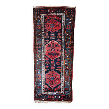 Antique Persian Handmade Hamadan Runner Rug, 3.4' x 7.7' (106cm x 237cm), 1920s