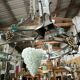 Large, heavy wrought iron and glass chandelier, circa 1980/90