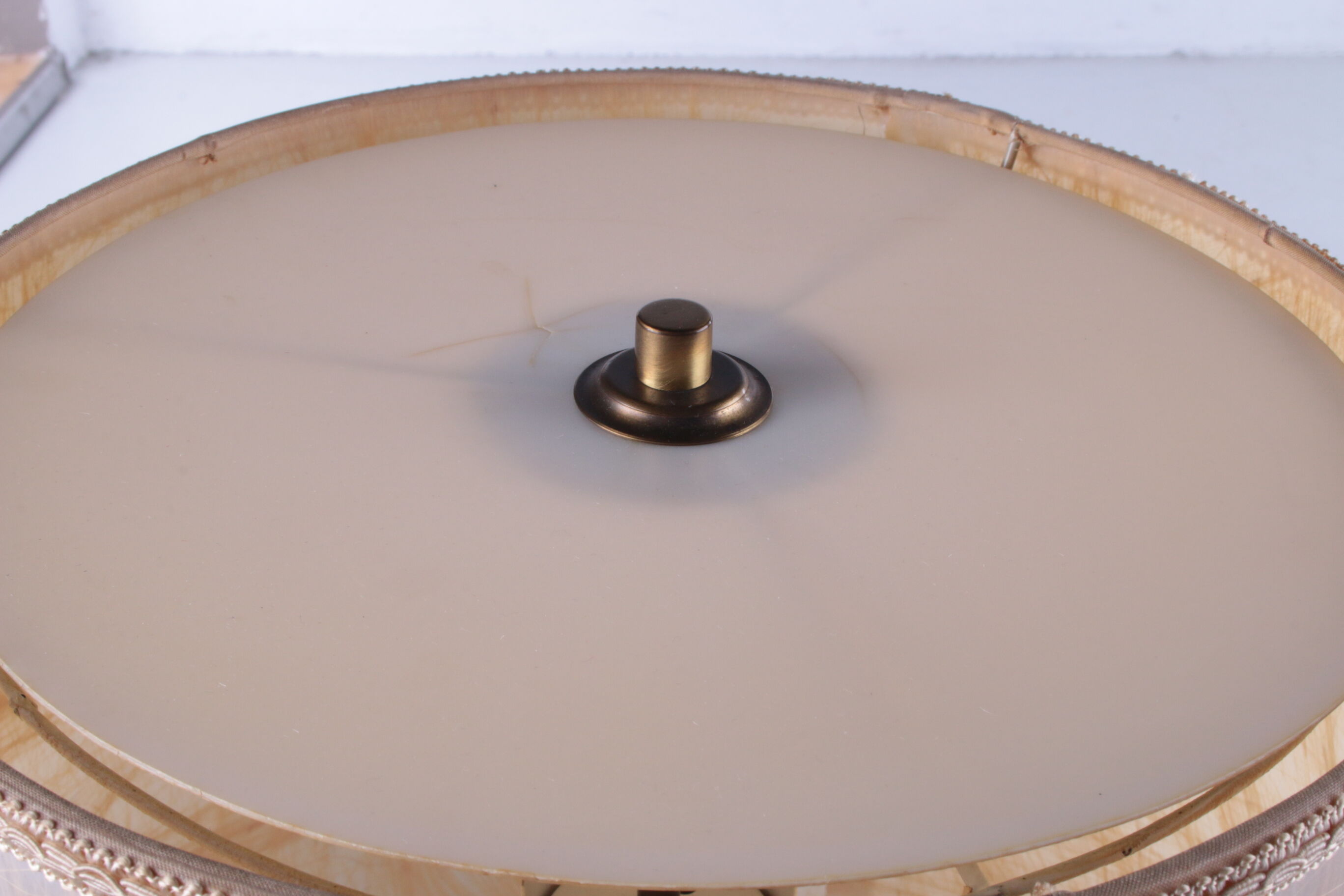 Ceramic gold table lamp with original shade, 70s