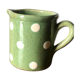 Pichet ancien en faïence savoyarde couleur vert clair à petit pois crème