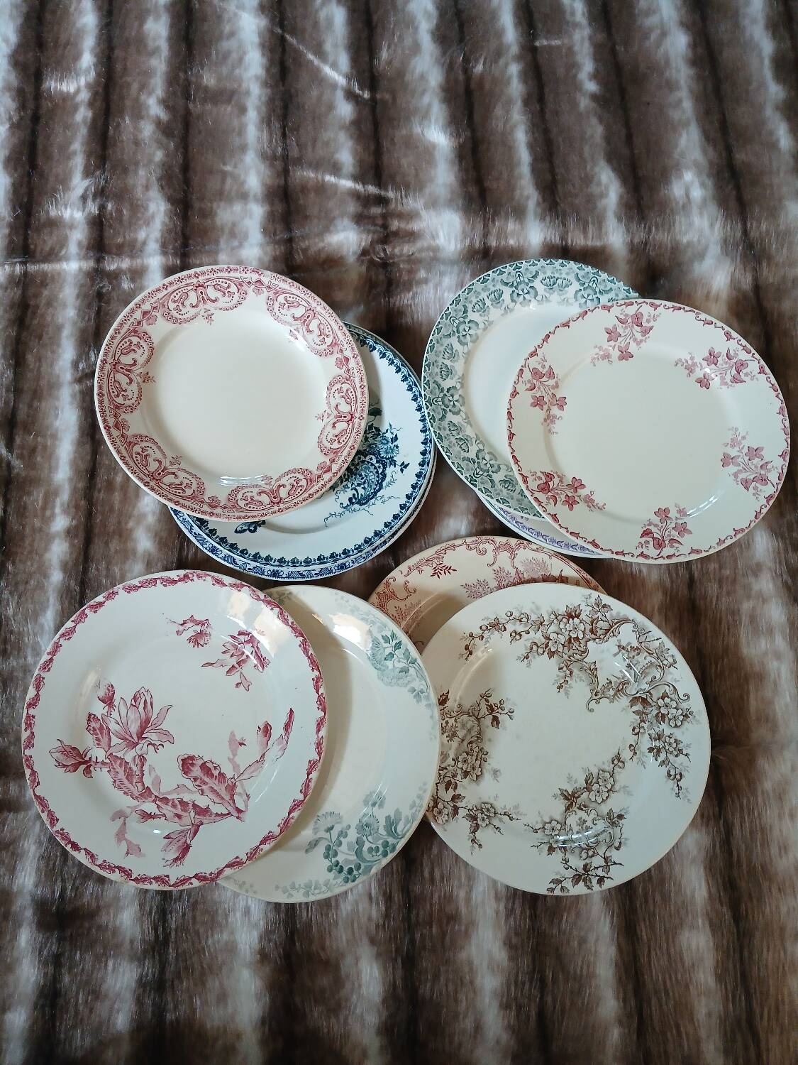 12 antique flat plates in ironstone