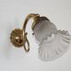 French Vintage Brass Single Wall Light Patterned Frilled Glass Shade