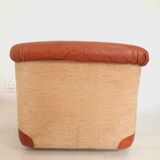 Four vintage armchairs, leather and fabric, 70s