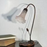 Water lily lamp in brass and glass paste, art nouveau style.