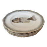 Six hand-decorated fish plates.
