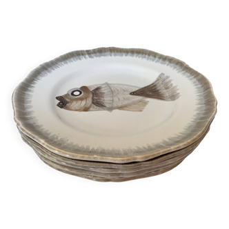 Six hand-decorated fish plates.
