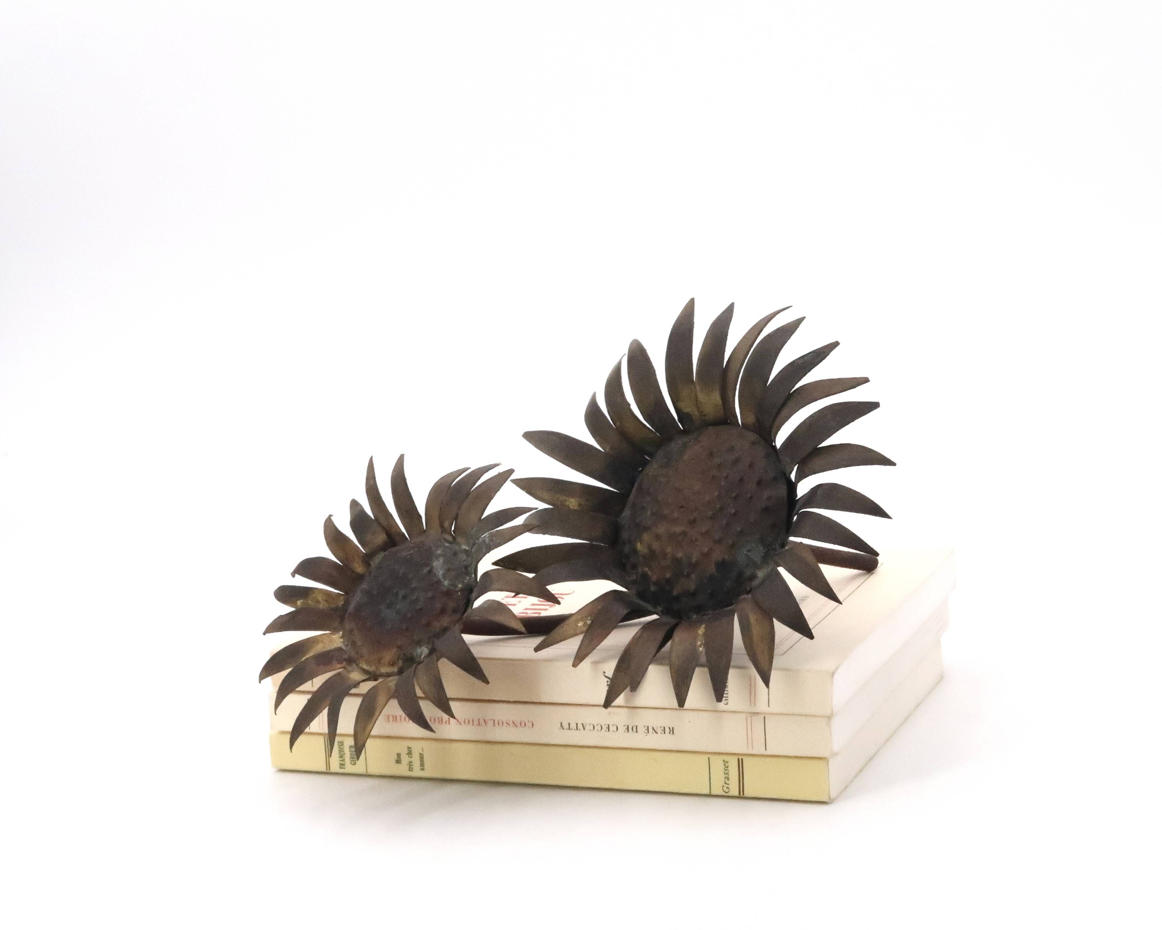 Brutalist brass sunflower sculpture, 1950s