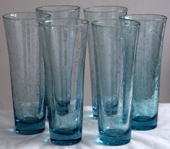 Six Biot glass orange glasses