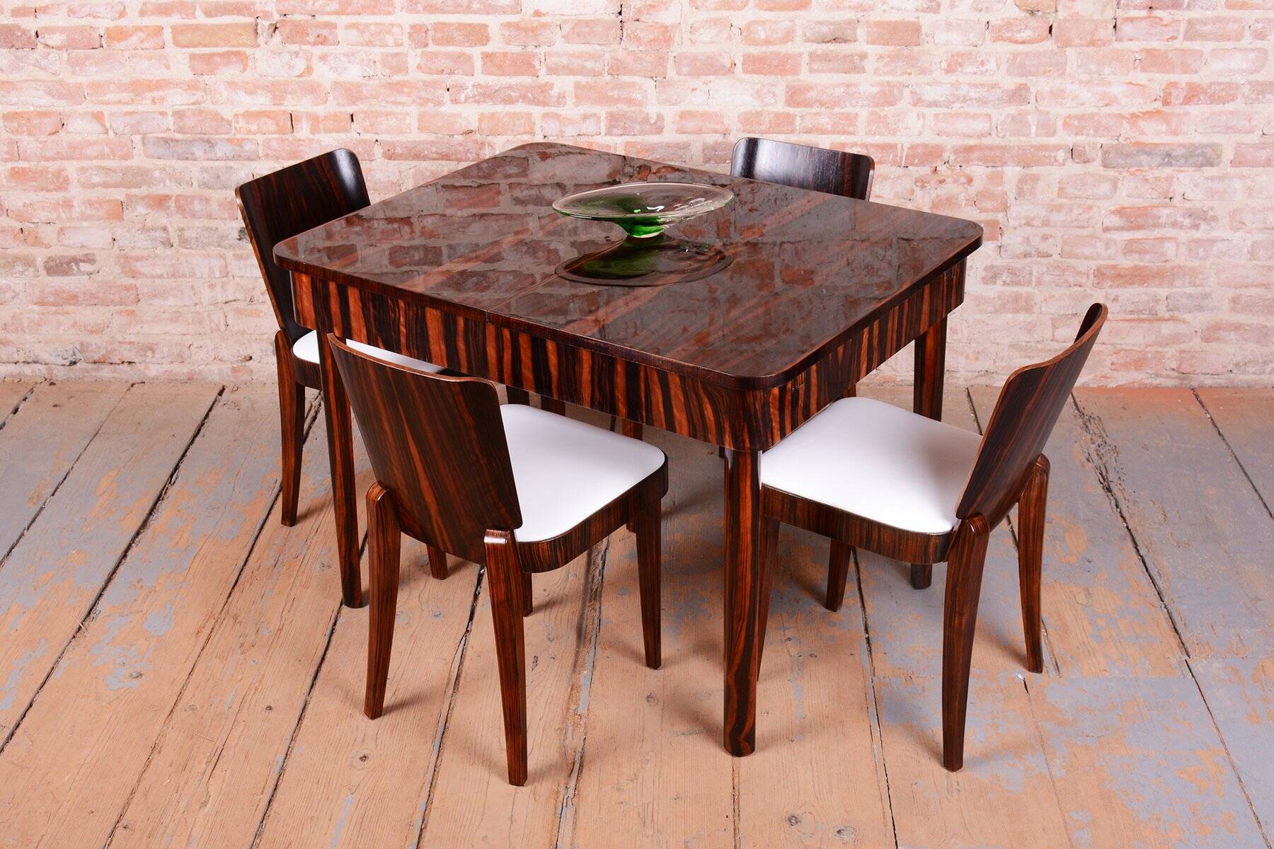 Art Deco Dining Set in Macassar and Leather by Oldřich Liška, Czech, 1920s, Set of 5