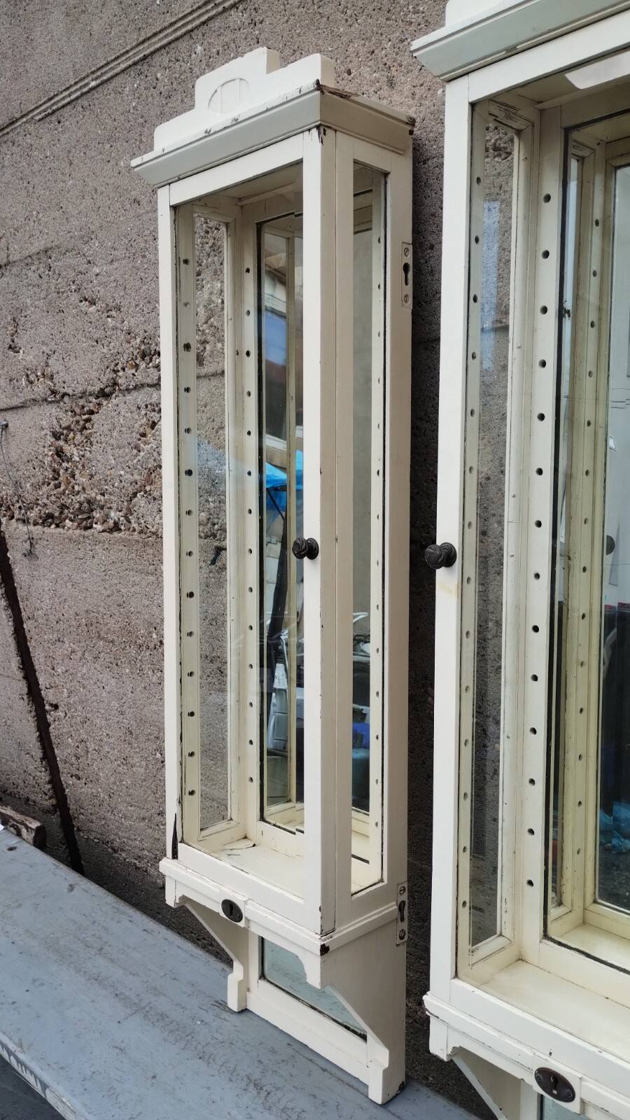 Pair of 2 old small solid wood display cabinets