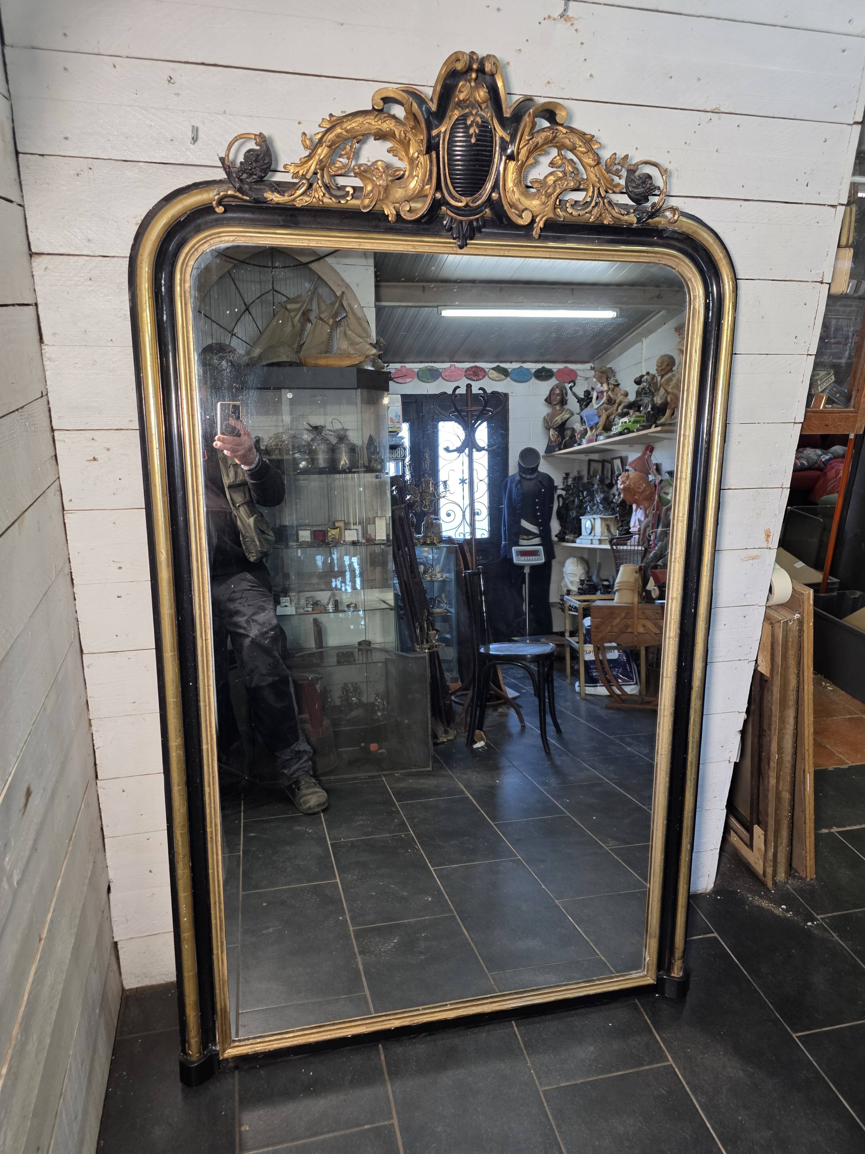 Napoleon III mirror from the 19th century with gold leaf, 190cm H