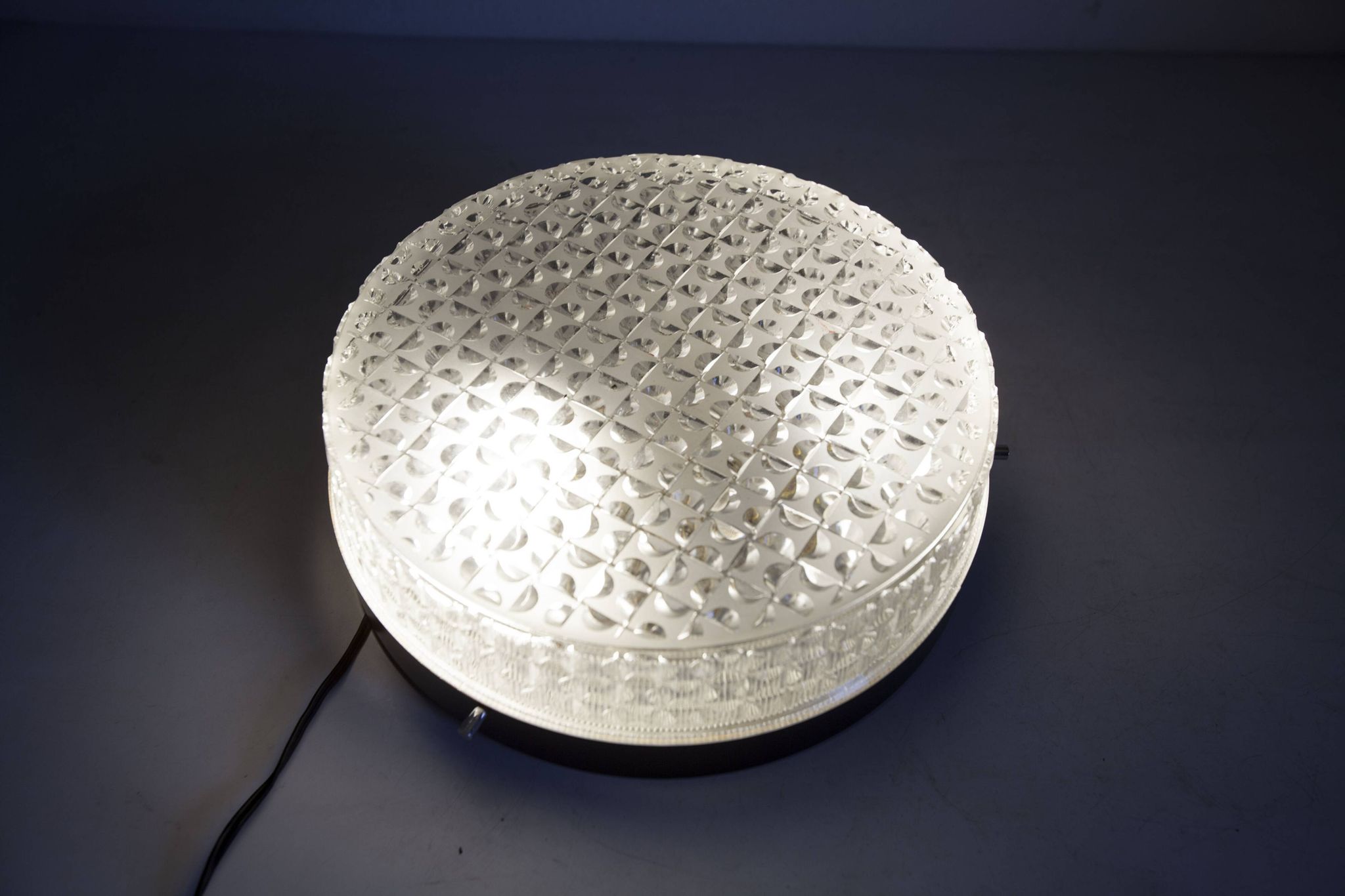 S+ Megal round ceiling light in black and opaque Swiss machined glass 90