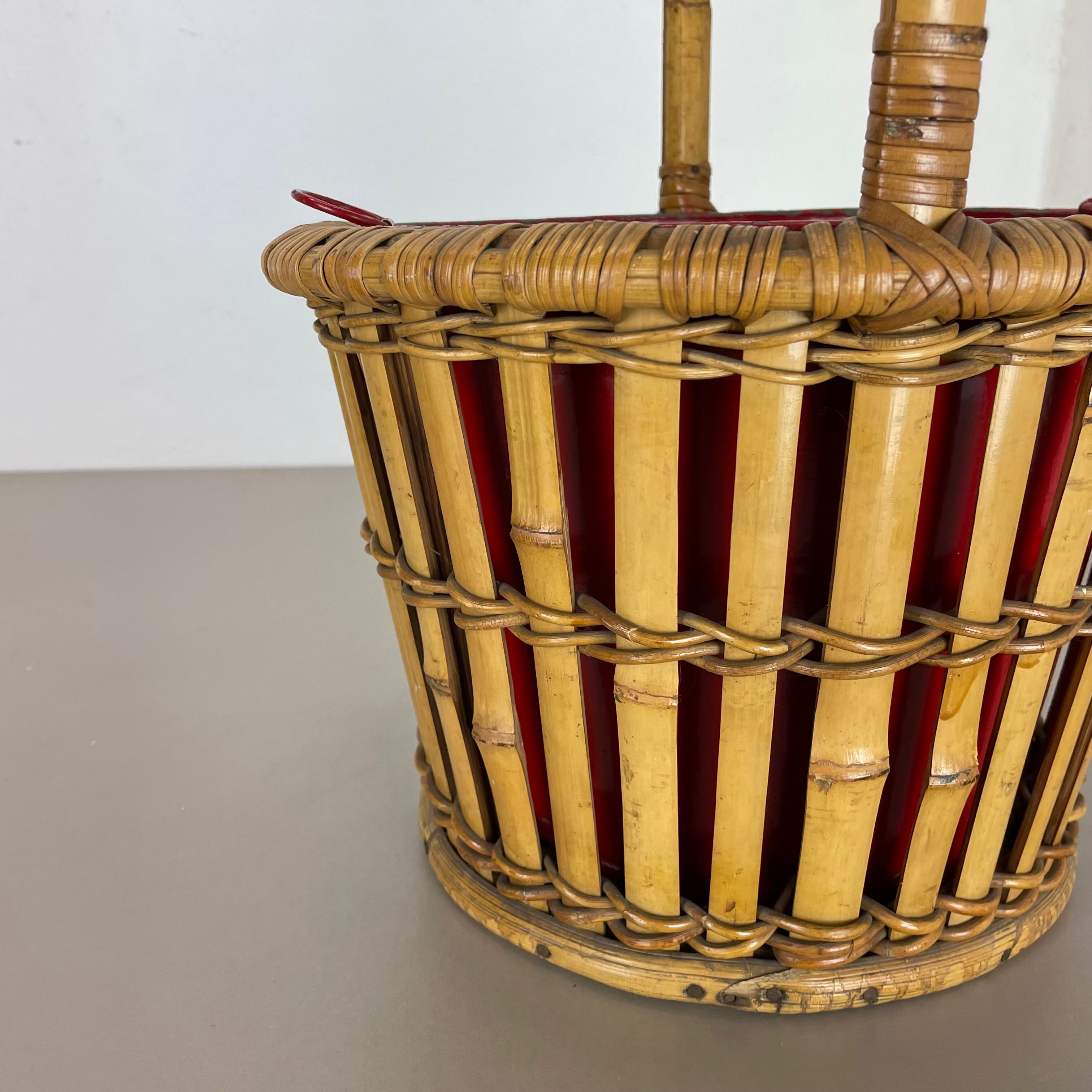 Minimalistic Bamboo Metal Planter Plant Stand Matégot Style, France, 1960s