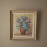 Painting acrylic painting on canvas bouquet lilac flowers decoration countryside old still life