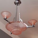 1930 art deco chandelier in chrome bronze and molded glassware
