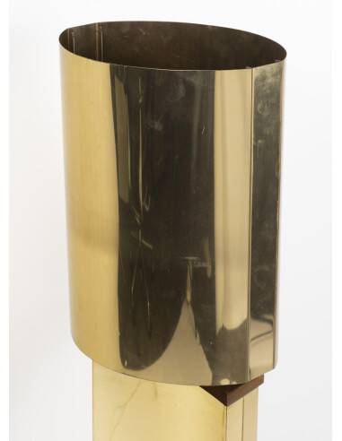1970s brass and wood table lamp