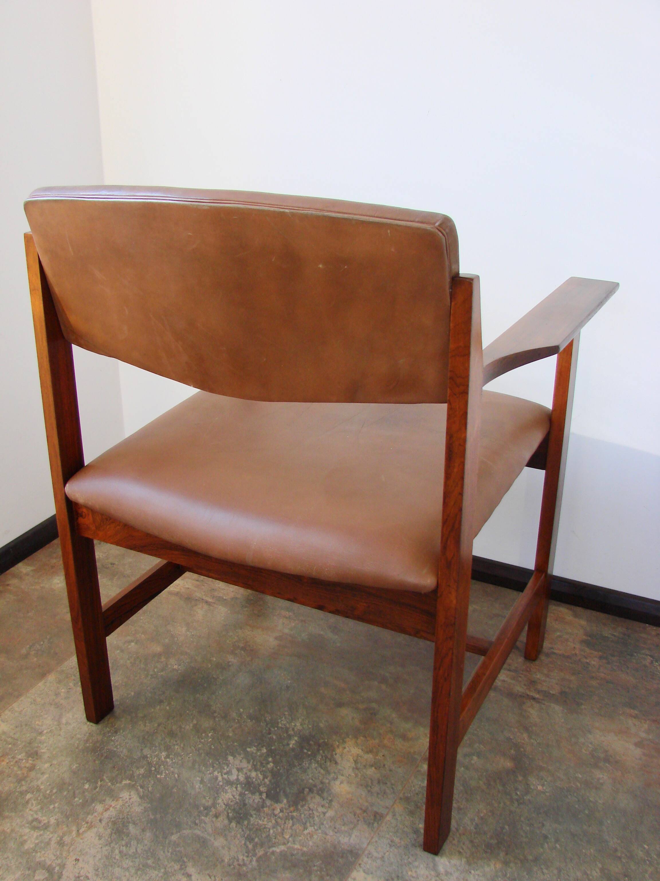 960s Scandinavian armchair – rosewood, leather, vintage