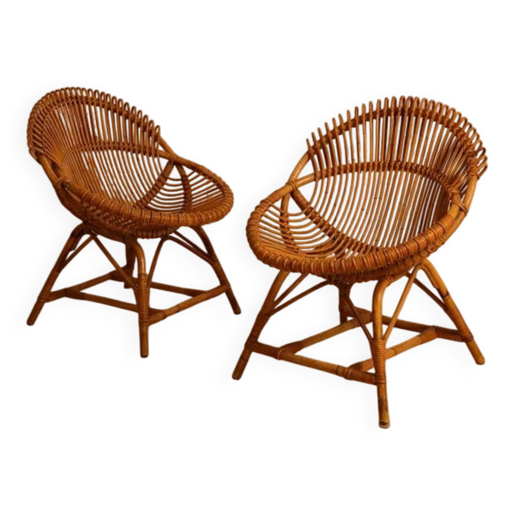 Pair of bamboo and wicker armchairs from the 1960s.